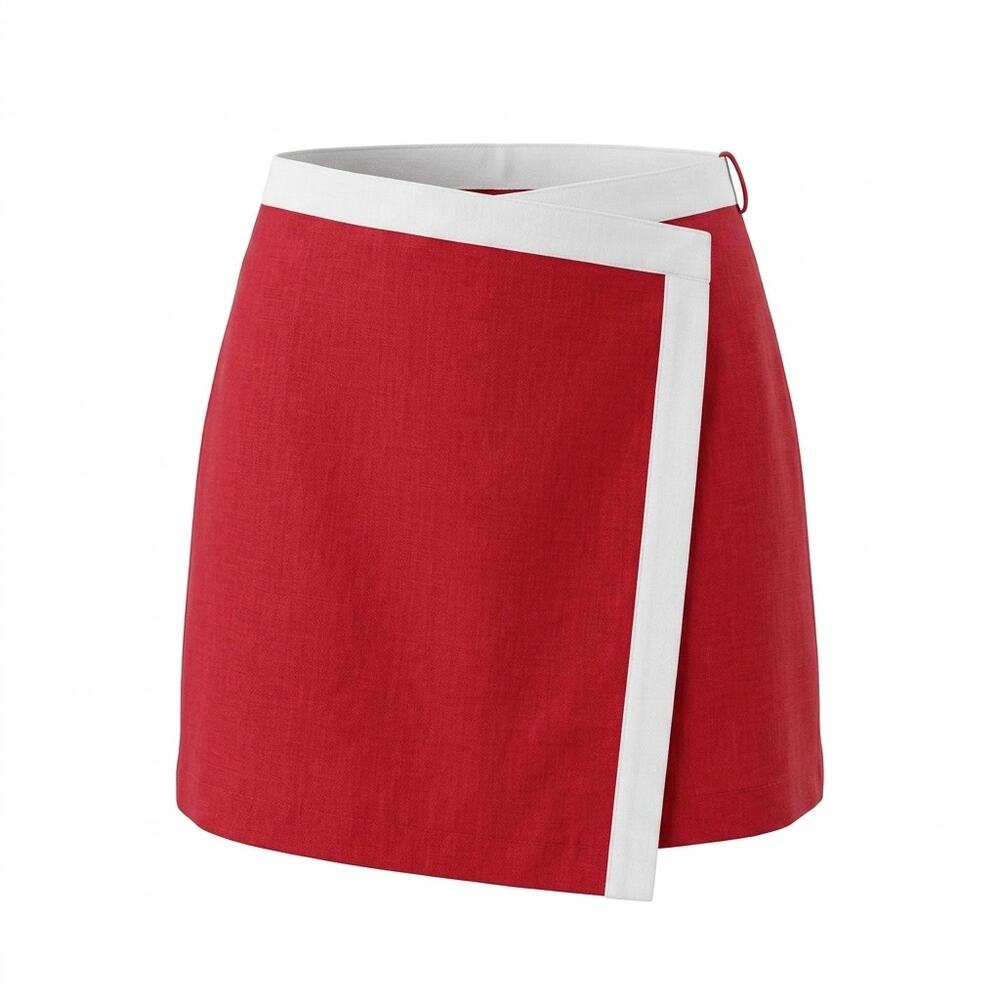 Bagatelle Collection Red White Contrast Trim Wrap Mini Skirt Women Size L
